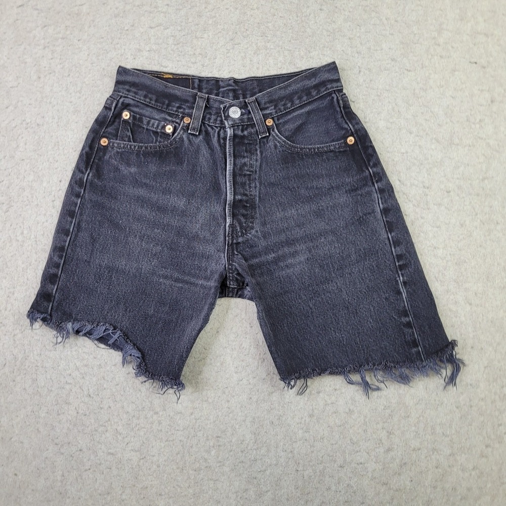 Levis Denim Cutoff Shorts Womens 26 Black Denim 6" Grunge Raw Hem Made in USA